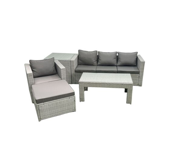 Fimous Outdoor Rattan Garden Furniture Set with Grey Cushions Luxury 5 Seater with Side Table & Coffee Table For Conservatory, Patio in Light Grey - image 1