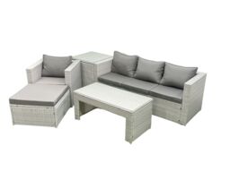 Fimous Outdoor Rattan Garden Furniture Set with Grey Cushions Luxury 5 Seater with Side Table & Coffee Table For Conservatory, Patio in Light Grey - thumbnail 2