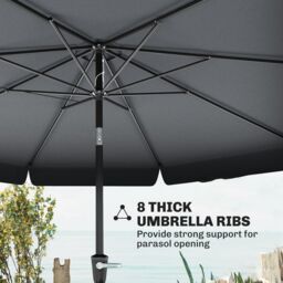 OUTSUNNY 2.7m Patio Umbrella Garden Parasol with Crank, Ruffles, 8 Ribs in Grey - thumbnail 7