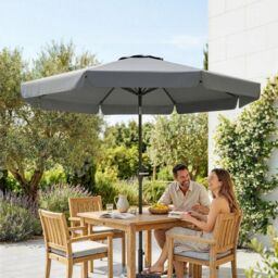 OUTSUNNY 2.7m Patio Umbrella Garden Parasol with Crank, Ruffles, 8 Ribs in Grey - thumbnail 8