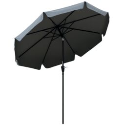 OUTSUNNY 2.7m Patio Umbrella Garden Parasol with Crank, Ruffles, 8 Ribs in Grey - thumbnail 2