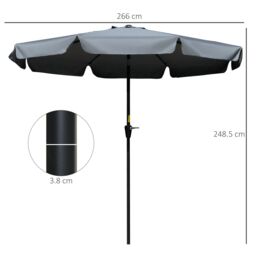 OUTSUNNY 2.7m Patio Umbrella Garden Parasol with Crank, Ruffles, 8 Ribs in Grey - thumbnail 3