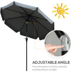 OUTSUNNY 2.7m Patio Umbrella Garden Parasol with Crank, Ruffles, 8 Ribs in Grey - thumbnail 4