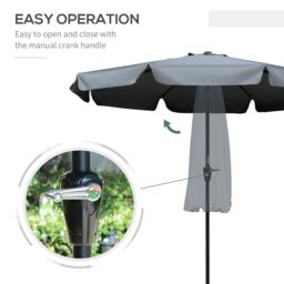 OUTSUNNY 2.7m Patio Umbrella Garden Parasol with Crank, Ruffles, 8 Ribs in Grey - thumbnail 5