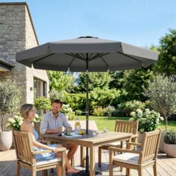 OUTSUNNY 2.7m Patio Umbrella Garden Parasol with Crank, Ruffles, 8 Ribs in Grey - thumbnail 9