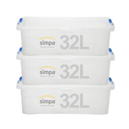 simpa 32L Underbed Plastic Storage Box with Click Lock Lid - Set of 3 in Clear - thumbnail 1