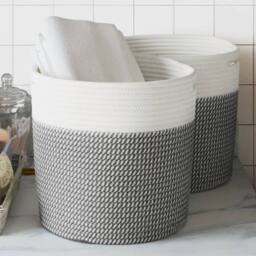 Berkfield Home Storage Baskets 2 pcs Grey & White √ò28x28 cm Cotton - Size: 28x28 cm - thumbnail 2
