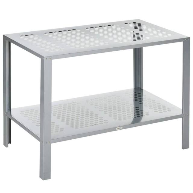 NESTLUNE 2-Tier Plant Stand Storage Organizer Steel Display Shelf in Grey - Size: 100 cm x 15 cm - image 1