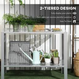 NESTLUNE 2-Tier Plant Stand Storage Organizer Steel Display Shelf in Grey - Size: 100 cm x 15 cm - thumbnail 5