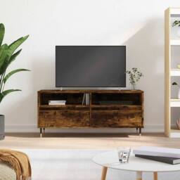 Berkfield Home TV Cabinet Smoked Oak 100x34.5x44.5 cm Engineered Wood in Brown - thumbnail 2