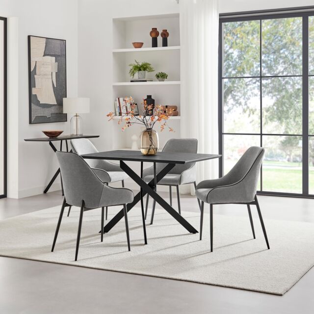 FurnitureboxUK Leonardo Black Top Dining Table & 4 Beaumont Grey Fabric Chairs - image 1
