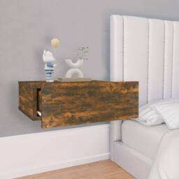 Berkfield Home Floating Nightstands 2 pcs Smoked Oak 40x30x15cm Engineered Wood in Brown - Size: 40 x 30 x 15 cm - thumbnail 3