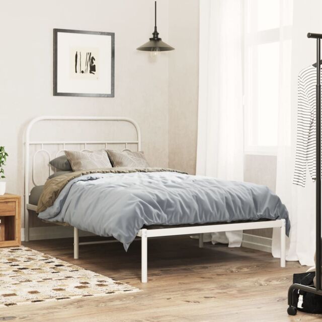 Berkfield Home Metal Bed Frame without Mattress with Headboard White 100x190cm - Size: 100x190 cm - image 1