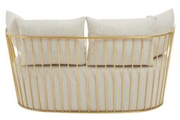 Orsina 2 Seat Fabric Sofa, Gold Finish Steel Frame Accent Sofa, Lounge Sofa with 4 Cushions, Wireframe Sofa in White - thumbnail 3