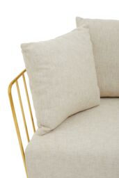 Orsina 2 Seat Fabric Sofa, Gold Finish Steel Frame Accent Sofa, Lounge Sofa with 4 Cushions, Wireframe Sofa in White - thumbnail 4