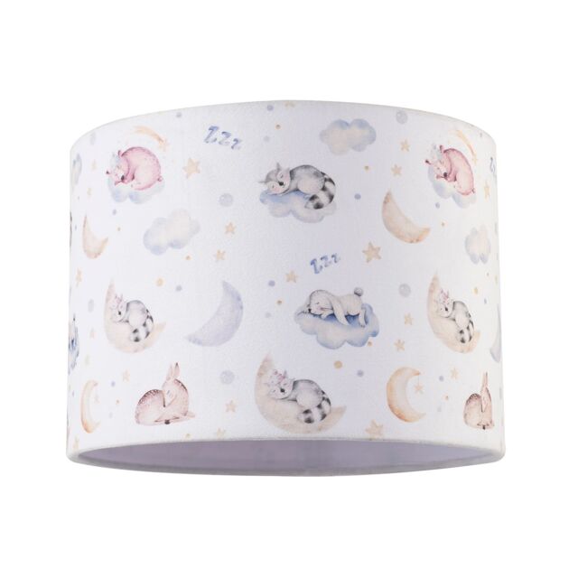 Happy Homewares Fun & Cosy Baby Velvet Lamp Shade with Stars Clouds & Animals in White - Size: 10 inches - image 1