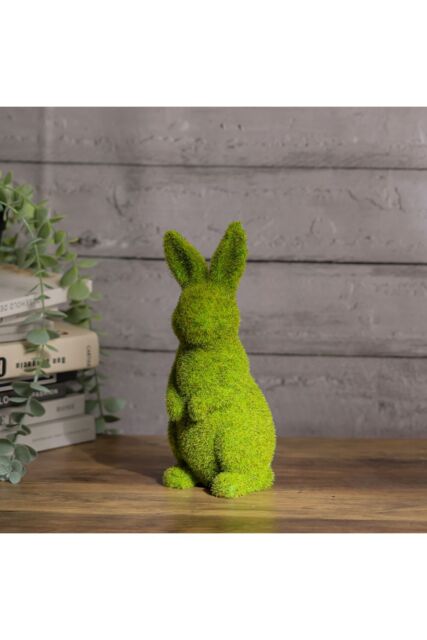 Living and Home Flocked Standing Rabbit Garden Ornament Resin Bunny for Lawn, Patio & Outdoor Decor in Green - image 1