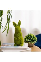 Living and Home Flocked Standing Rabbit Garden Ornament Resin Bunny for Lawn, Patio & Outdoor Decor in Green - thumbnail 2