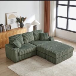 HOB Furniture Chicago Luxury Cinema Sofa in Cord in Green - thumbnail 1
