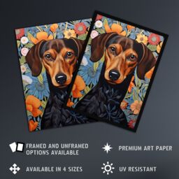 Artery8 Dachshund Dog On Elegant Floral Backdrop William Morris Style Pattern Artwork Large Wall Unframed Art Poster Print Thick Paper 18X24 Inch - thumbnail 2