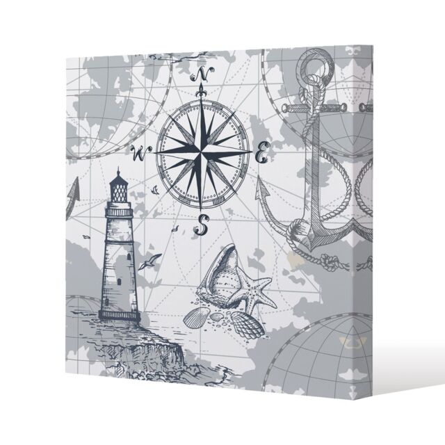 Benjamin Tate Design Compass & Map (Canvas Print) / 127 x 127 x 4cm in Natural - Size: 127 x 127 x 4 cm - image 1