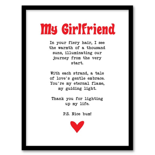 "Artery8 Love Poem Ginger Girlfriend Romantic Funny Framed Art Print in White - Size: W12"" x H16""" - image 1