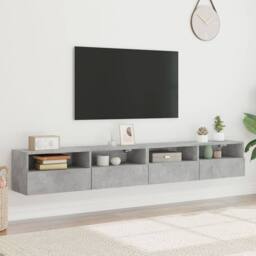 Berkfield Home TV Wall Cabinets 2 pcs Concrete Grey 100x30x30 cm Engineered Wood - Size: 100 x 30 x 30 cm - thumbnail 3