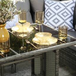 Home Garden Direct Thalia Rattan Corner Garden Sofa Set with Glass Top Table - Grey Rattan Outdoor Furniture with Footstools - thumbnail 6