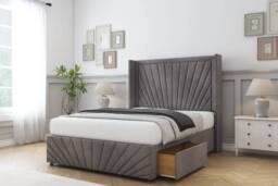 "Sloomy Rutherford Naples Divan Set 2 Drawers-54"" Wingback-Footboard in Grey - Size: Double" - thumbnail 1