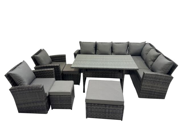 Fimous 11 Seater Patio Dining Corner Sofa Sets with Chair Dark Grey Mixed - image 1