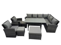 Fimous 11 Seater Patio Dining Corner Sofa Sets with Chair Dark Grey Mixed - thumbnail 1