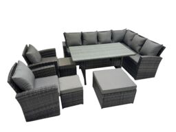 Fimous 11 Seater Patio Dining Corner Sofa Sets with Chair Dark Grey Mixed - thumbnail 2