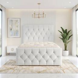 "Somnior Ziggy Velvet Divan Bed Mattress No Draw 54"" Headboard 22"" Footboard in White - Size: Super King" - thumbnail 2