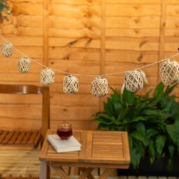 ValueLights Rattan Wicker Ball 10 x Battery Operated Outdoor Garden String Lights in Light Brown - thumbnail 3