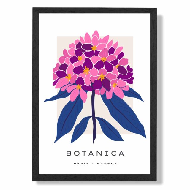 ARTZE Pink & Blue Hydrangea Flower Market Gallery Framed Print SIZE: A3 with Black Frame in Mid Blue - Size: A4 - image 1