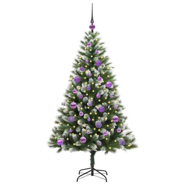 Berkfield Home Lush Artificial Hinged Christmas Tree with Flocked Snow 150 cm in Green - image 1