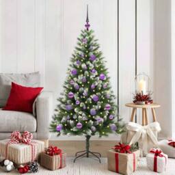 Berkfield Home Lush Artificial Hinged Christmas Tree with Flocked Snow 150 cm in Green - thumbnail 2