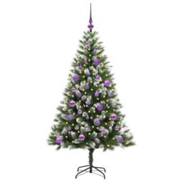 Berkfield Home Lush Artificial Hinged Christmas Tree with Flocked Snow 150 cm in Green - thumbnail 1