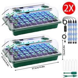 Ventryn 2 Pack 40-Cell Seed Starter Trays with Grow Light Propagator in Green - thumbnail 2