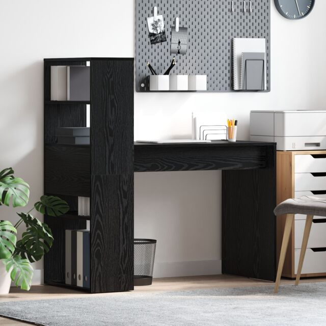 Berkfield Home Desk with Storage Black Oak 113x54x120 cm Engineered Wood - Size: 113 x 54 x 120 cm - image 1