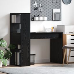 Berkfield Home Desk with Storage Black Oak 113x54x120 cm Engineered Wood - Size: 113 x 54 x 120 cm - thumbnail 1