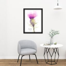 "Artery8 Wall Art Print Scottish Thistle Flower Head Watercolour Scotland Large Framed Wall Décor Art in White - Size: W18"" x H24""" - thumbnail 2