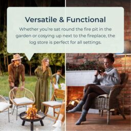 idooka Log Storage Holder Rack Modern Fireplace Accessories Indoor Outdoor Raised Stand Store Black - thumbnail 5