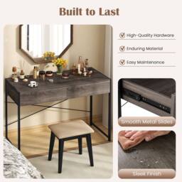Costway Computer Desk Compact Writing Desk with 2 Drawers in Grey - thumbnail 5