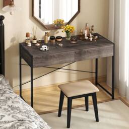 Costway Computer Desk Compact Writing Desk with 2 Drawers in Grey - thumbnail 8