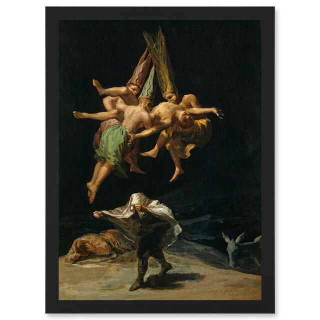 Artery8 Francisco Goya The Witches Flight Witchcraft Artwork Framed Wall Art Print A4 in Black - image 1