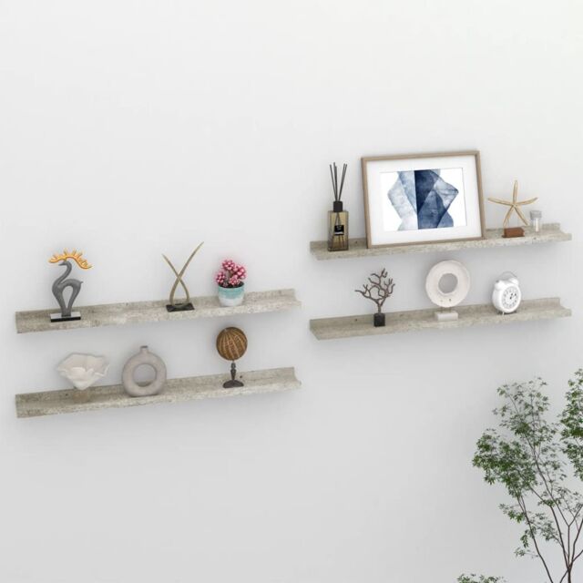 Berkfield Home Wall Shelves 4 pcs Concrete Grey 80x9x3 cm - Size: 80 x 9 x 3 cm - image 1