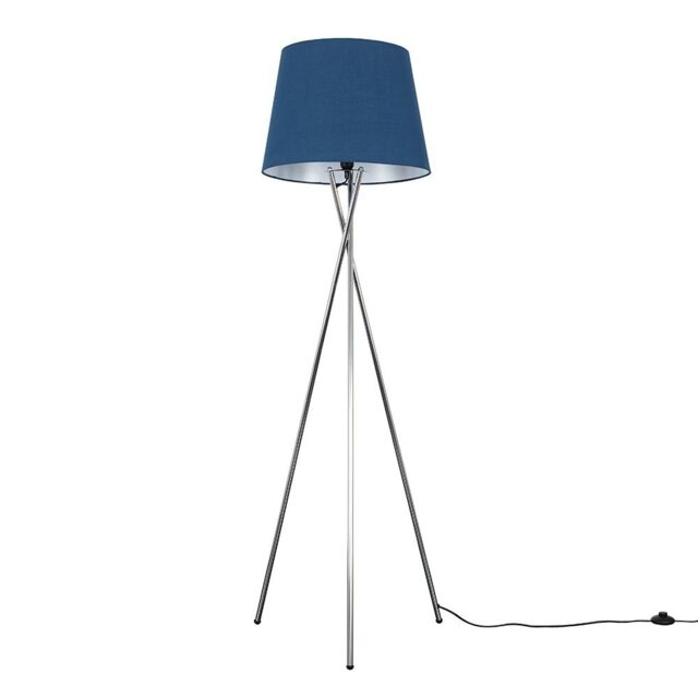 ValueLights Camden Polished Chrome Tripod Floor Lamp with Tapered Shade & Bulb in Navy - image 1