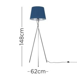 ValueLights Camden Polished Chrome Tripod Floor Lamp with Tapered Shade & Bulb in Navy - thumbnail 4