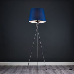 ValueLights Camden Polished Chrome Tripod Floor Lamp with Tapered Shade & Bulb in Navy - thumbnail 3
